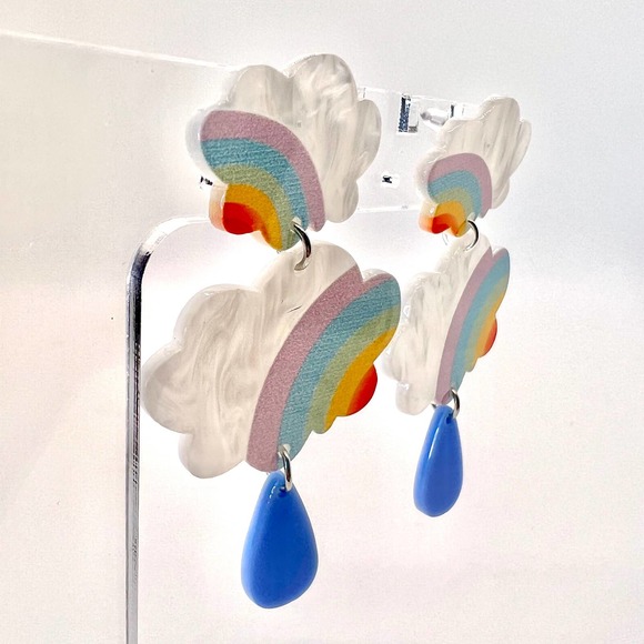 Rainbow Cloud Earrings - Rainbow Earring - Rainy Day Accessories - Pride Earring - Picture 2 of 8